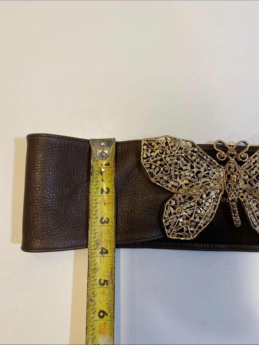 B-Low the Belt Wide Brown Leather Belt with Gold Butterfly Buckle Sz S